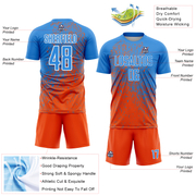 Custom Powder Blue Orange-White Abstract Fragment Art Sublimation Soccer Uniform Jersey