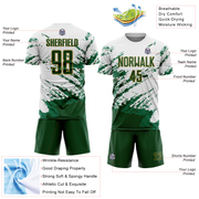 Custom White Green Kelly Green-Gold Abstract Fragment Art Splash Sublimation Soccer Uniform Jersey