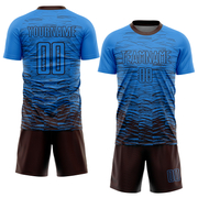 Custom Powder Blue Brown Sublimation Soccer Uniform Jersey