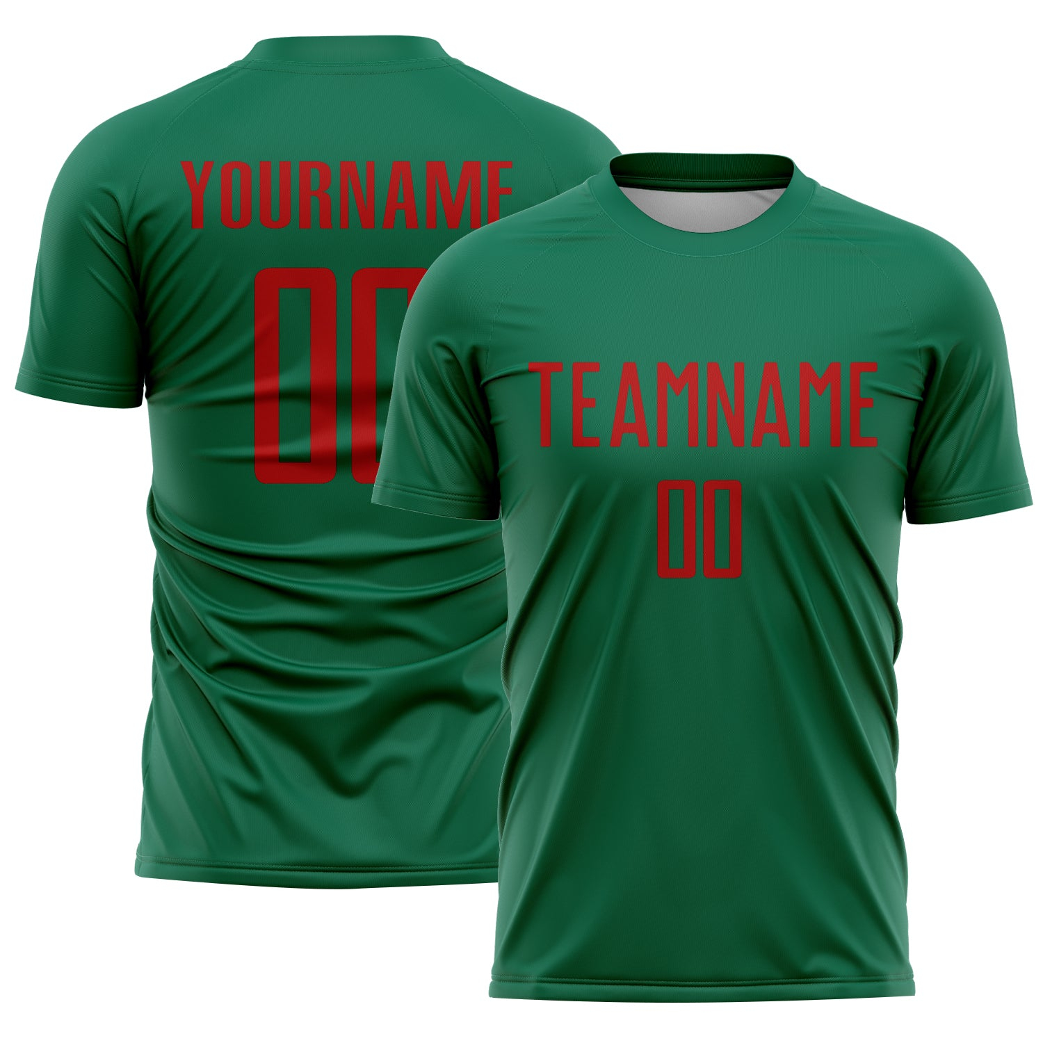 Custom Kelly Green Red Sublimation Soccer Uniform Jersey