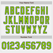 Custom White Navy Pinstripe Neon Green Two-Button Unisex Softball Jersey