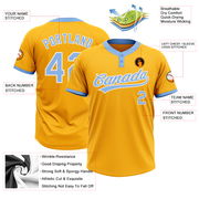 Custom Gold Light Blue-White Two-Button Unisex Softball Jersey