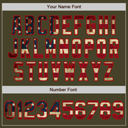 Custom Olive Red Pinstripe Vintage USA Flag Salute To Service Two-Button Unisex Softball Jersey