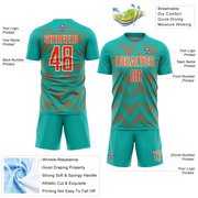 Custom Aqua Orange-White Line Sublimation Soccer Uniform Jersey