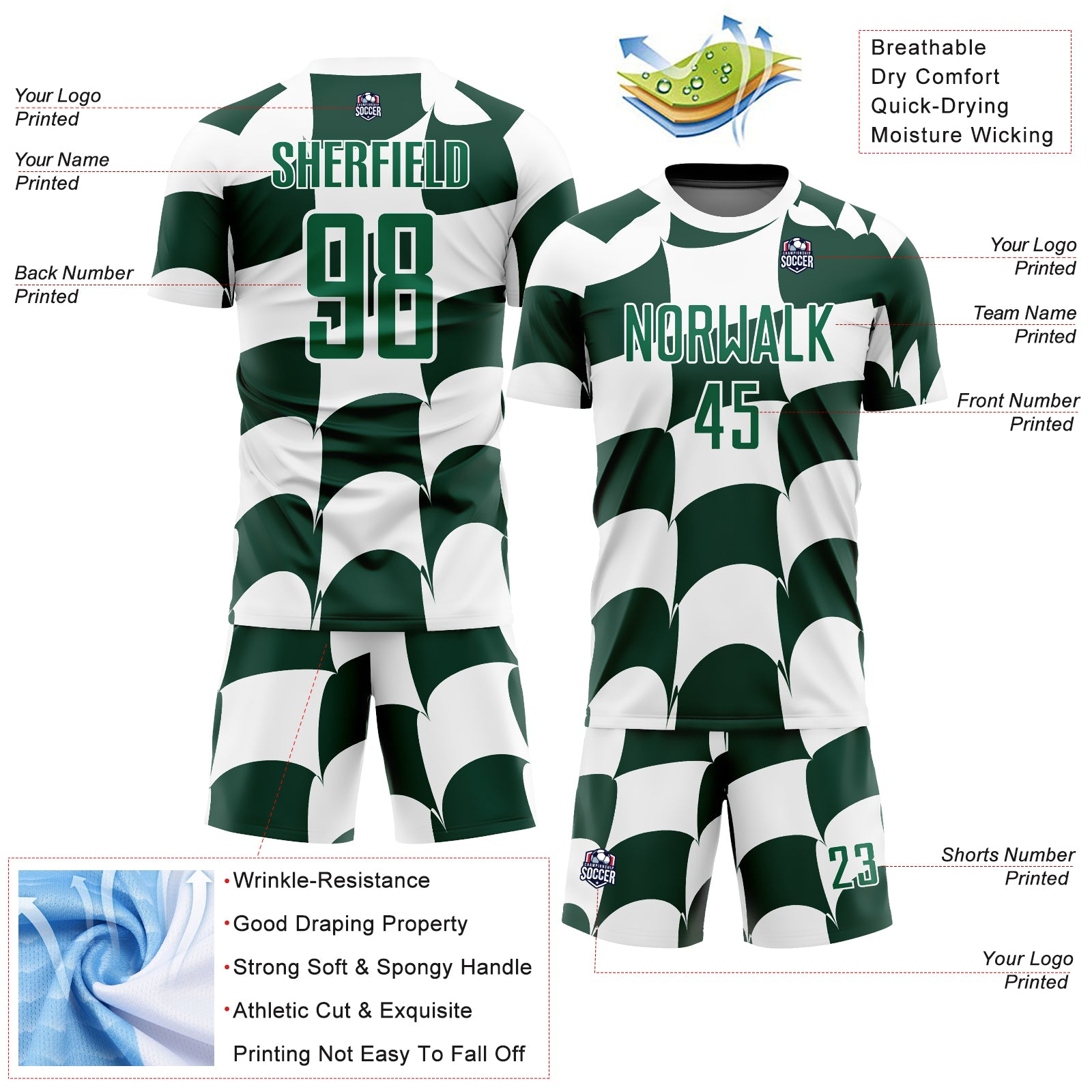 Custom White Green Plaid Sublimation Soccer Uniform Jersey