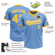 Custom Light Blue Gold-White Two-Button Unisex Softball Jersey