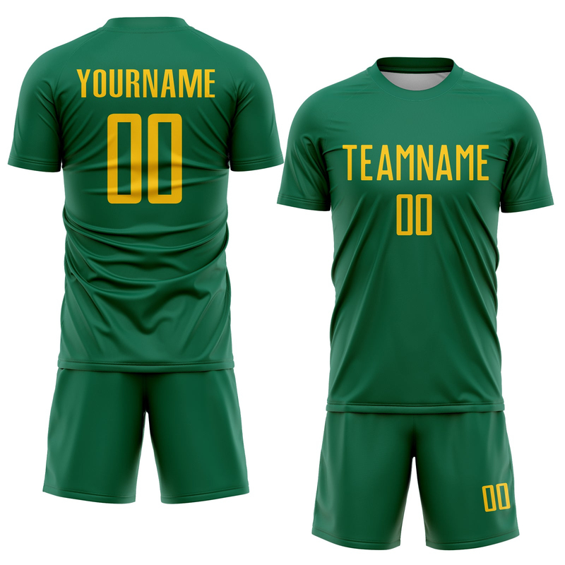 Custom Kelly Green Yellow Sublimation Soccer Uniform Jersey
