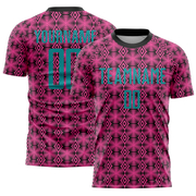 Custom Pink Teal-Black Geometric Shapes Sublimation Soccer Uniform Jersey