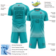 Custom Aqua Black Diagonal Lines Sublimation Soccer Uniform Jersey