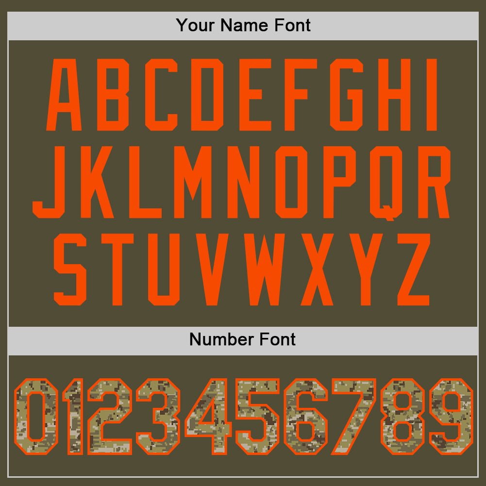 Custom Olive Camo-Orange Salute To Service Two-Button Unisex Softball Jersey