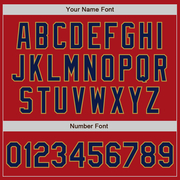 Custom Red Old Gold Pinstripe Navy Two-Button Unisex Softball Jersey