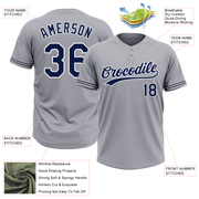 Custom Gray Navy-White Two-Button Unisex Softball Jersey