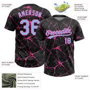 Custom Black Light Blue-Pink 3D Pattern Abstract Network Two-Button Unisex Softball Jersey