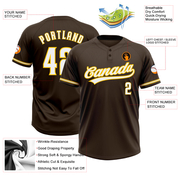 Custom Brown White-Yellow Two-Button Unisex Softball Jersey