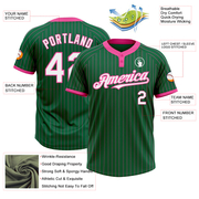 Custom Kelly Green Pink Pinstripe White Two-Button Unisex Softball Jersey