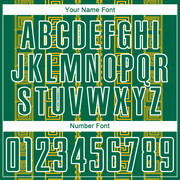 Custom Kelly Green Gold-White Geometric Shape Sublimation Soccer Uniform Jersey