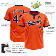 Custom Orange Navy-White Two-Button Unisex Softball Jersey