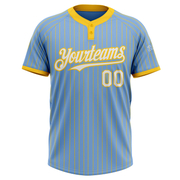 Custom Light Blue Yellow Pinstripe White Two-Button Unisex Softball Jersey
