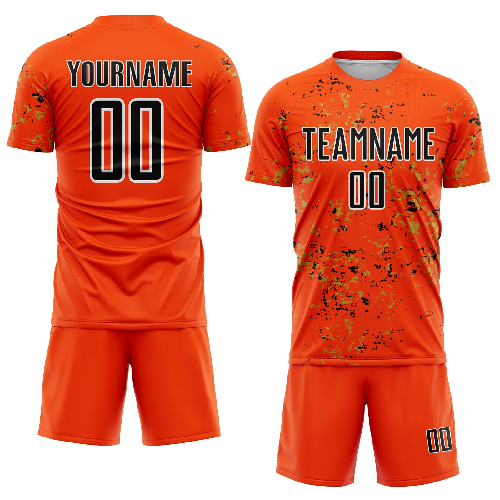 Custom Orange Black-Old Gold Abstract Fragment Art Sublimation Soccer Uniform Jersey