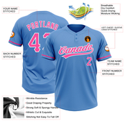 Custom Powder Blue Pink-White Two-Button Unisex Softball Jersey