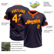 Custom Navy Orange Pinstripe Gold Two-Button Unisex Softball Jersey