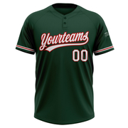 Custom Green White-Red Two-Button Unisex Softball Jersey