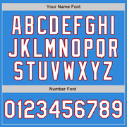 Custom Electric Blue Red Pinstripe White Two-Button Unisex Softball Jersey