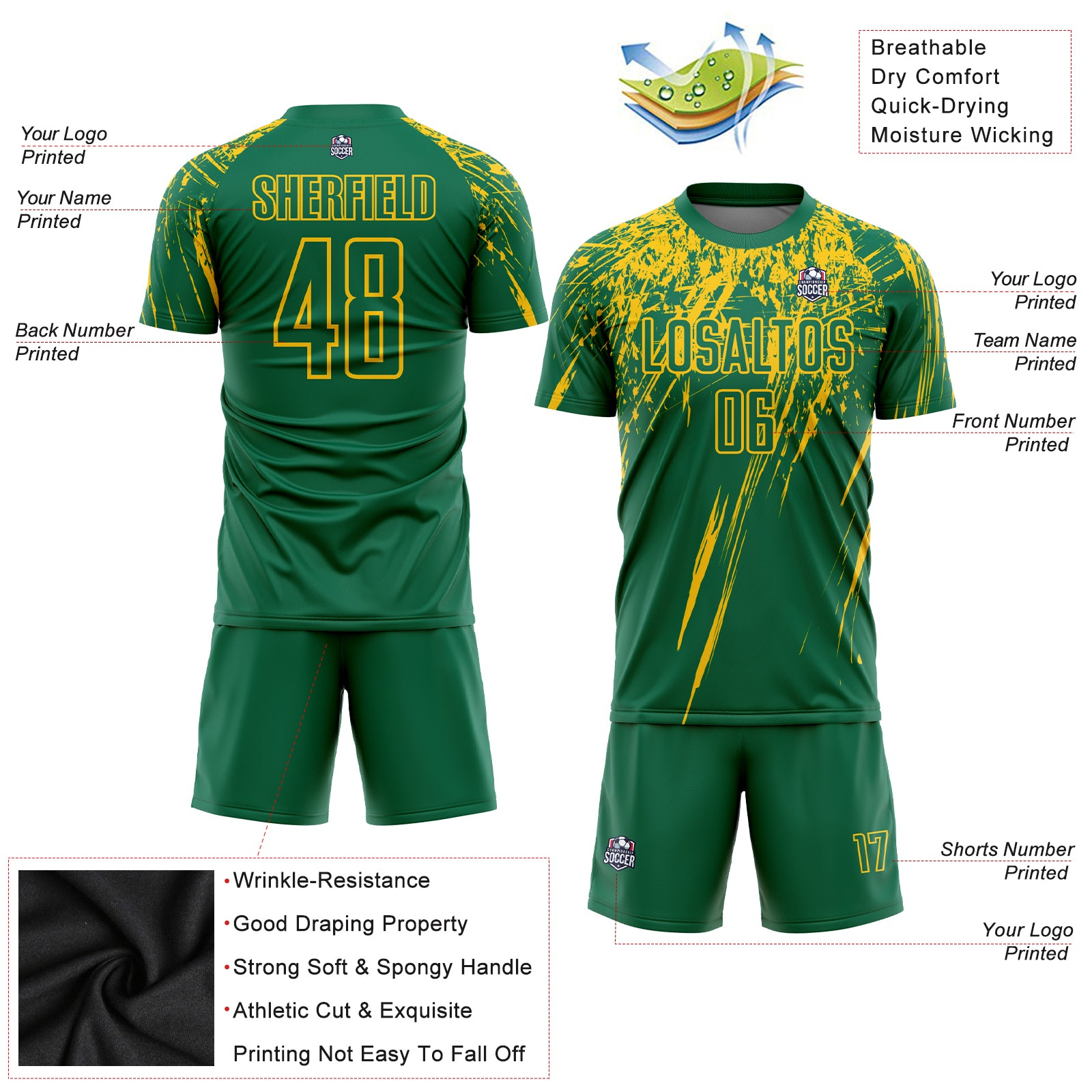 Custom Kelly Green Yellow Sublimation Soccer Uniform Jersey