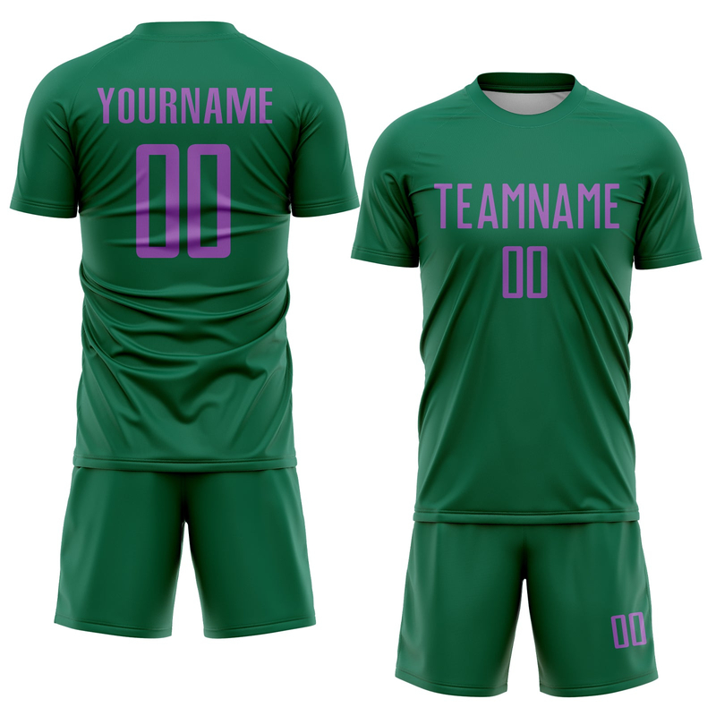 Custom Kelly Green Medium Purple Sublimation Soccer Uniform Jersey