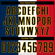 Custom Navy Black White Red-Gold Sublimation French Flag Soccer Uniform Jersey