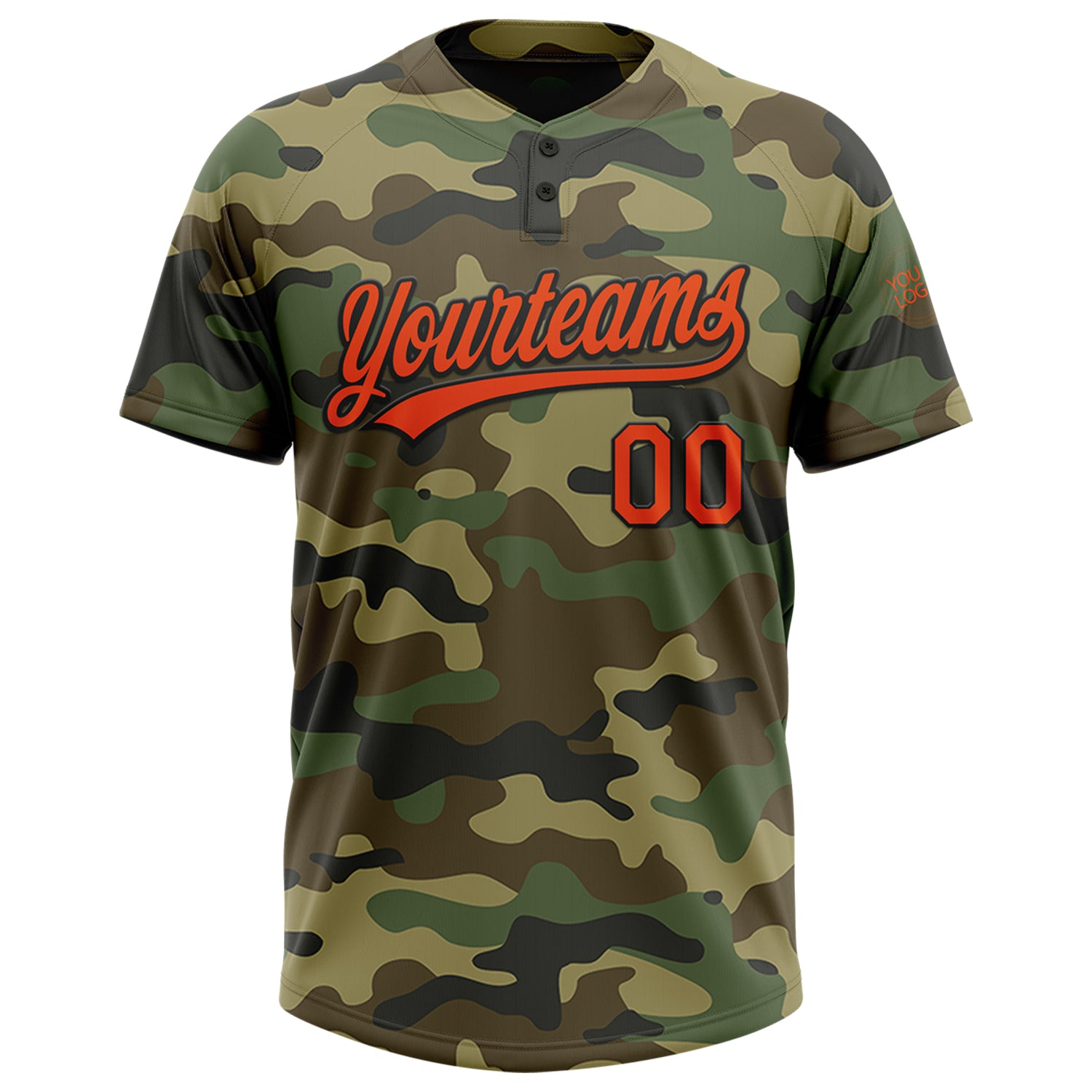 Custom Camo Orange-Black Salute To Service Two-Button Unisex Softball Jersey