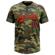 Custom Camo Orange-Black Salute To Service Two-Button Unisex Softball Jersey