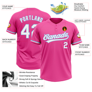 Custom Pink White-Light Blue Two-Button Unisex Softball Jersey