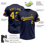 Custom Navy Gold Two-Button Unisex Softball Jersey