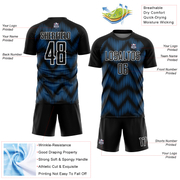 Custom Black Powder Blue-White Line Sublimation Soccer Uniform Jersey