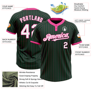 Custom Green Pink Pinstripe White Two-Button Unisex Softball Jersey