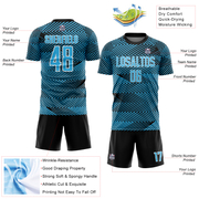 Custom Sky Blue Black-White Line Sublimation Soccer Uniform Jersey