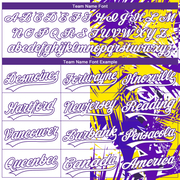 Custom White Purple 3D Pattern Tropical Palm Leaves Two-Button Unisex Softball Jersey