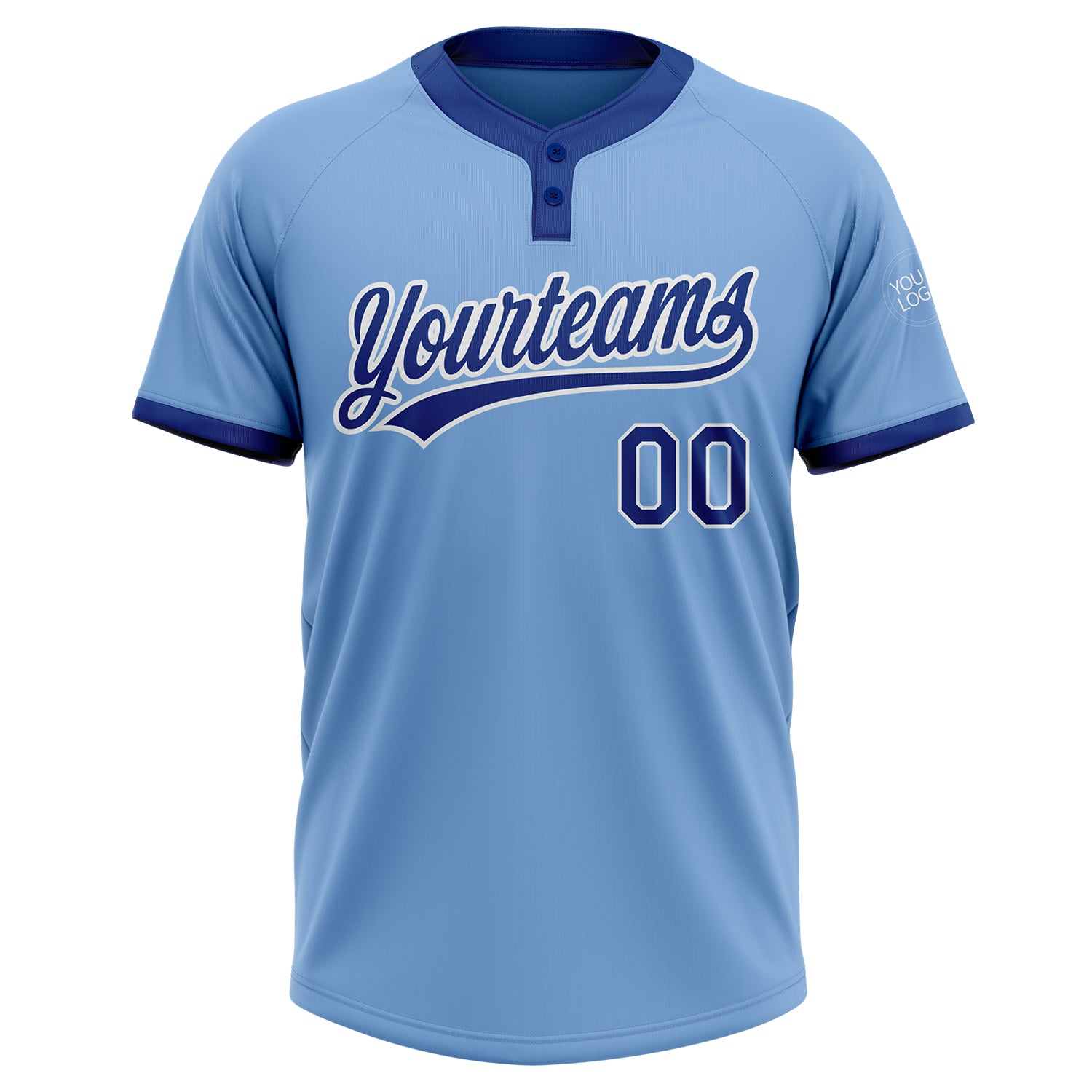 Custom Light Blue Royal-White Two-Button Unisex Softball Jersey