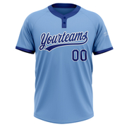 Custom Light Blue Royal-White Two-Button Unisex Softball Jersey