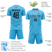 Custom Sky Blue Black Geometric Shapes Sublimation Soccer Uniform Jersey