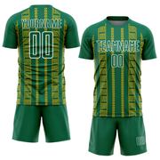 Custom Kelly Green Gold-White Geometric Shape Sublimation Soccer Uniform Jersey