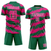 Custom Kelly Green Hot Pink-White Splash Sublimation Soccer Uniform Jersey