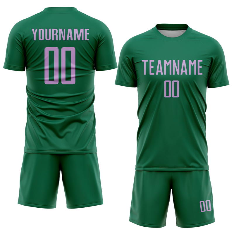 Custom Kelly Green Light Purple Sublimation Soccer Uniform Jersey