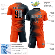 Custom Orange Navy-White Gradient Arrow Sublimation Soccer Uniform Jersey