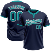 Custom Navy Teal-White Two-Button Unisex Softball Jersey
