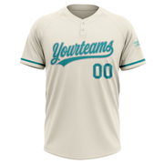 Custom Cream Teal-Gray Two-Button Unisex Softball Jersey
