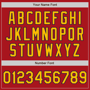 Custom Red Navy Pinstripe Gold Two-Button Unisex Softball Jersey