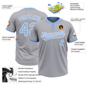 Custom Gray Light Blue-White Two-Button Unisex Softball Jersey