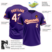 Custom Purple White-Orange Two-Button Unisex Softball Jersey
